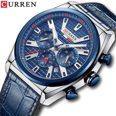 CURREN 8392 Men Quartz Watch Fashion Luxury Business Wristwatch Casual Sport Waterproof Clock Curren Watches Men - BLUE SILVER
