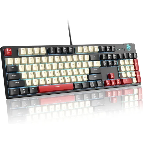 MageGee MK-Armor LED Blue Backlit and Wired Mechanical Gaming Keyboard with Red Switches (Black & White)