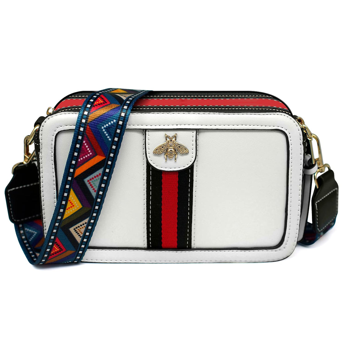 Beatfull Designer Bee Purse Fashion Crossbody Bags with Pearl for Women Pu Leather Shoulder Clutch Handbags - White