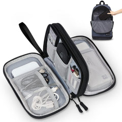 OPULENO Electronic Organizer, Travel Cable Organizer Bag with Double Layer Design, Waterproof Electronics Accessories Storage Bag for Cable, Charger, Cord, Phone, Earphone (Black)