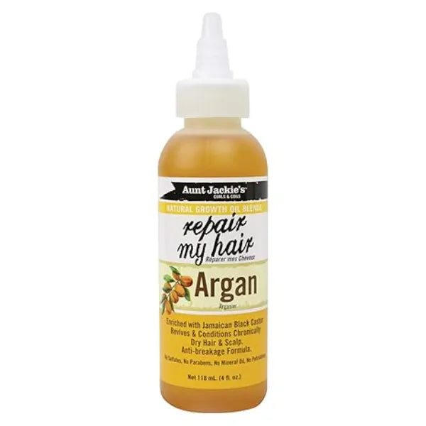 Aunt Jackie's Natural Growth Oil Blends Repair My Hair Argan, Revives and Conditions Chronically Dry Hair and Scalp, Anti Breakage Formula, 4 oz