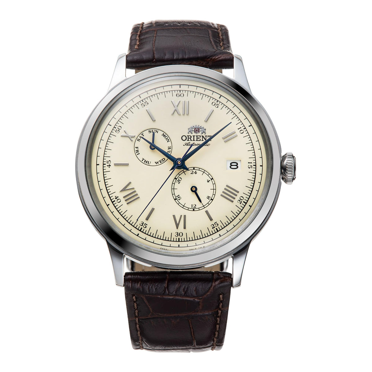 Orient Bambino Version 8 Weekly Calendar Automatic Dress Watch Model: RA-AK0702Y30B, Champagne