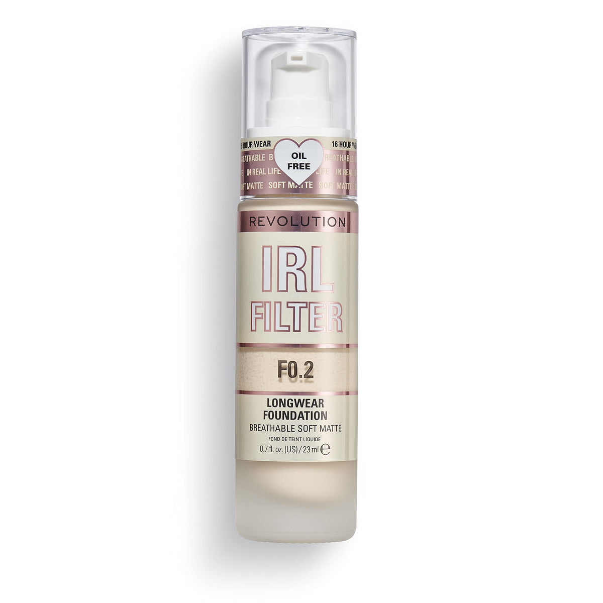 Makeup Revolution IRL Filter, Longwear Foundation, Medium to Full Coverage, Matte Finish, 16 Hour Wear, F0.2, Fairest Skin Tones, 23ml