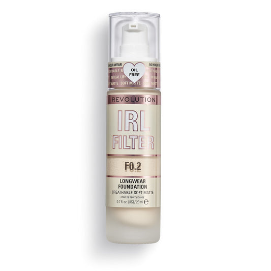 Makeup Revolution IRL Filter, Longwear Foundation, Medium to Full Coverage, Matte Finish, 16 Hour Wear, F0.2, Fairest Skin Tones, 23ml