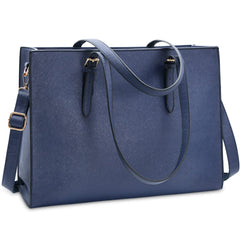 Laptop Bag for Women Waterproof Lightweight Leather 15.6 Inch Computer Tote Bag - Blue