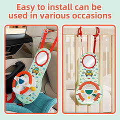 AM ANNA Baby Car Seat Toys for Infants with Mirror, Carseat Toys Steering Wheel with Music Lights and Driving Sounds, Travel Car Seat Toy for Infants Babies 6 to 12 Months