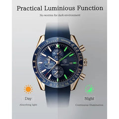 Men's Quartz Chronograph Watch Waterproof Luminous Sport and Business Wristwatch with Silicone Strap Elegant Timepiece for Work and Casual Wear