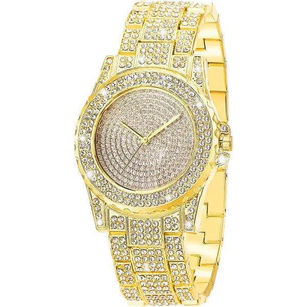 KASTWAVE Luxury Ladies Watch Iced Out Watch with Quartz Movement Crystal Rhinestone Diamond Watches for Women Stainless Steel Wristwatch Full Diamonds