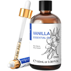 HIQILI Vanilla Essential Oil for Diffuser, Pure Natural Vanilla Oil for Skin, Soap Making, Candle Making -3.38 Fl Oz
