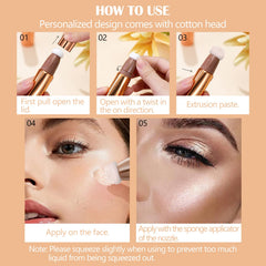 DAGEDA Highlighter Beauty Women Wand, Shimmer Liquid Face Highlighter, Smooth Creamy Liquid Highlighter Stick with Soft Cushion Applicator, Waterproof Body Face Glowing Highlighter Makeup (04)