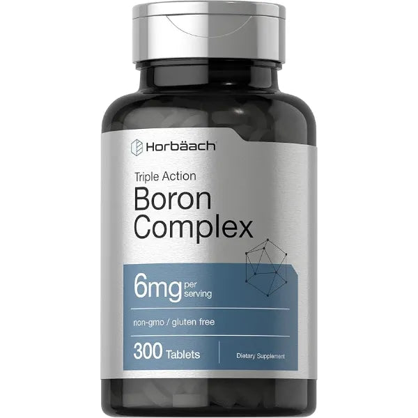Horbäach Triple Boron Complex 6 mg Supplement 300 Tablets for Men and Women Vegetarian, Non-GMO & Gluten Free Triple Action Boron Citrate, Boron Glycinate, Boron Asparate