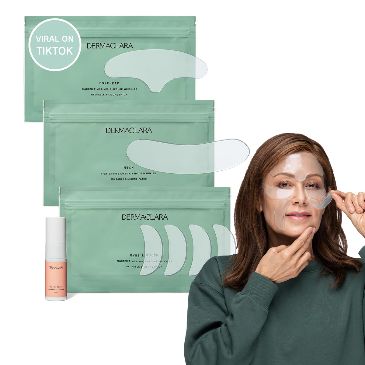 Dermaclara Silicone Fusion Anti-Wrinkle Patches - Reusable Face Treatment Kit for Fine Lines, Pregnancy Safe Skincare - Under Eye, Forehead, Neck Patches