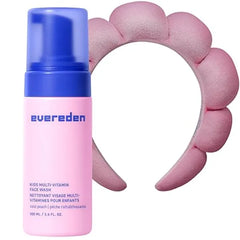 Evereden Kids Face Wash Cool Peach, 3.4 fl oz Cute Terry Spa & Makeup Headband Gentle Kids Skin Care Non toxic and Safe Ingredients for Sensitive Skin Multi Vitamin Skin Care