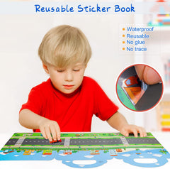 Mumoo Bear Reusable Sticker Books Toys for Kids - 4 Pack for Age 2 3 4 Year Old Boys Girls Toddlers, 3D Clear Animal Space Vehicles Dinosaur Sticker Book Educational Learning Toy Birthday Gifts