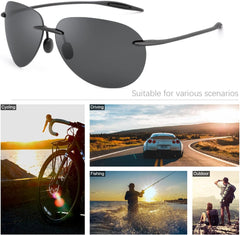Polarized Sunglasses for Men Women Rimless Frame Driving Glasses UV400 Protection Mirror Lens Shades Sport Eyewear Eyeglasses