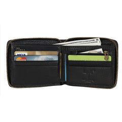 MING CLAN Zipper Wallet Men RFID Blocking Leather Bifold Wallets For Men - Flap ID Window Zip Coin Pocket Mens Zipper Wallets - Big Capacity - Black