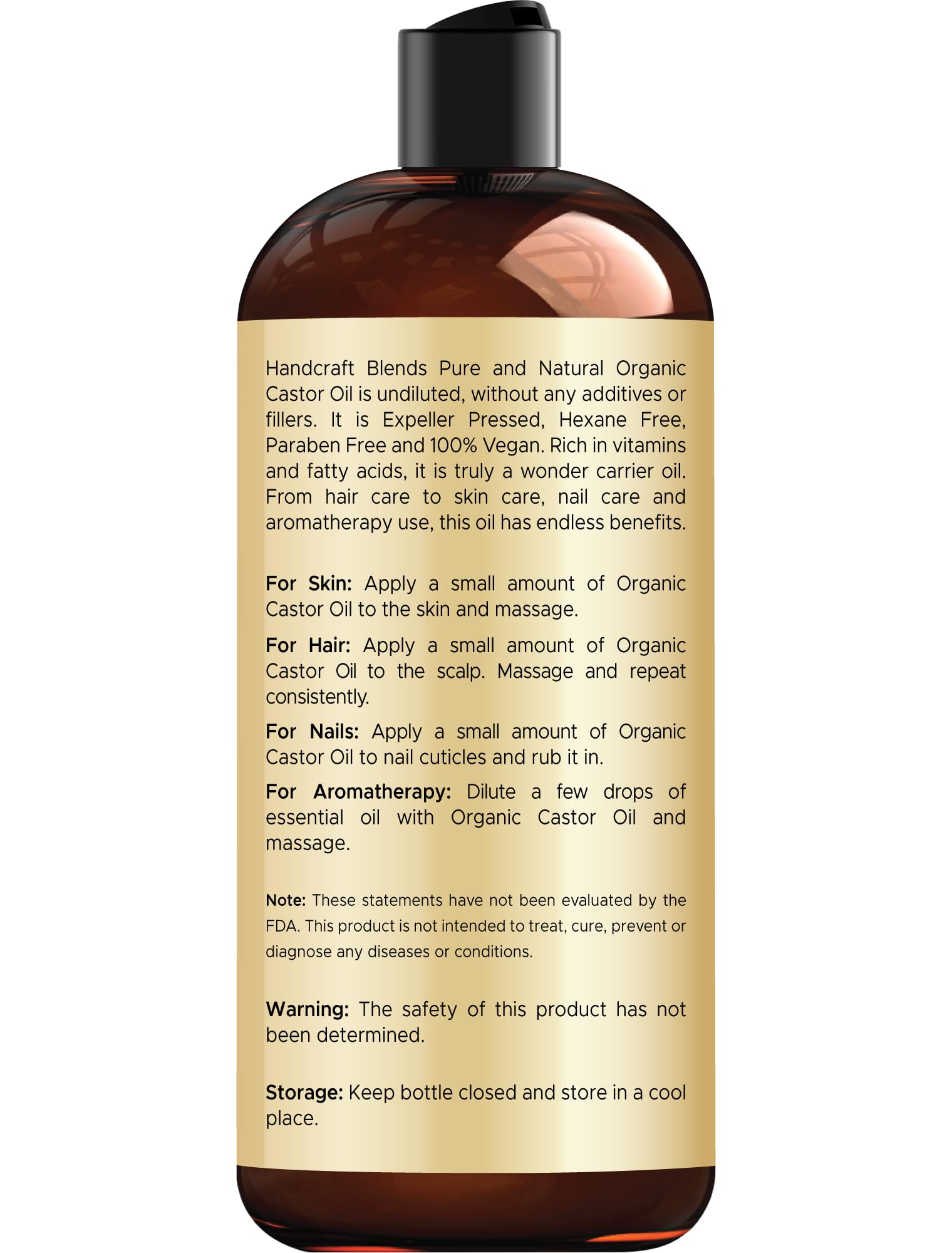 Handcraft Blends Organic Castor Oil - 16 Fl Oz - 100% Pure and Natural - Premium Grade Oil for Hair Growth, Eyelashes and Eyebrows - Carrier Oil - Hair & Body Oil - Expeller-Pressed