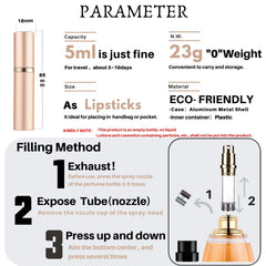 AsaNana Perfume Atomiser, Refillable & Travel Size Perfume Bottle, Leaking Proof,Bottom Pump without Funnel, Luxurious Small women and men, 5ml (Cla.-RoseGold)