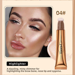 Liquid Contour Beauty Wand, Highlighter and Bronzer Stick with Cushion Applicator, Long Lasting Natural Shimmer Smooth Silky Cream Face Highlighter Bronzer Stick Makeup (#04)