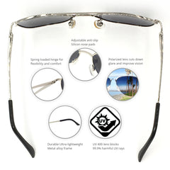 J+S Premium Military Style Classic Aviator Sunglasses, Polarized, 100% UV protection for Men Women