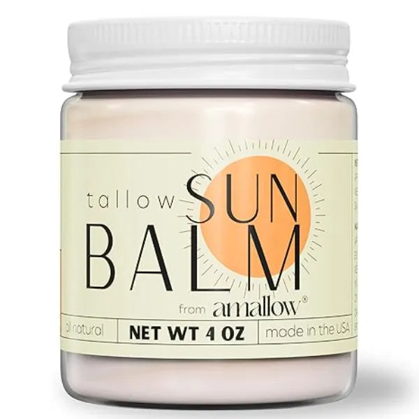 Amallow Tallow Sun Balm with Zinc Oxide Tinted Mineral Sun Balm with Cocoa Powder Natural, Non Nano Zinc Oxide, Organic Oils No White Cast Handcrafted in the USA 4 oz