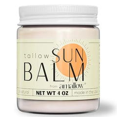 Amallow Tallow Sun Balm with Zinc Oxide Tinted Mineral Sun Balm with Cocoa Powder Natural, Non Nano Zinc Oxide, Organic Oils No White Cast Handcrafted in the USA 4 oz