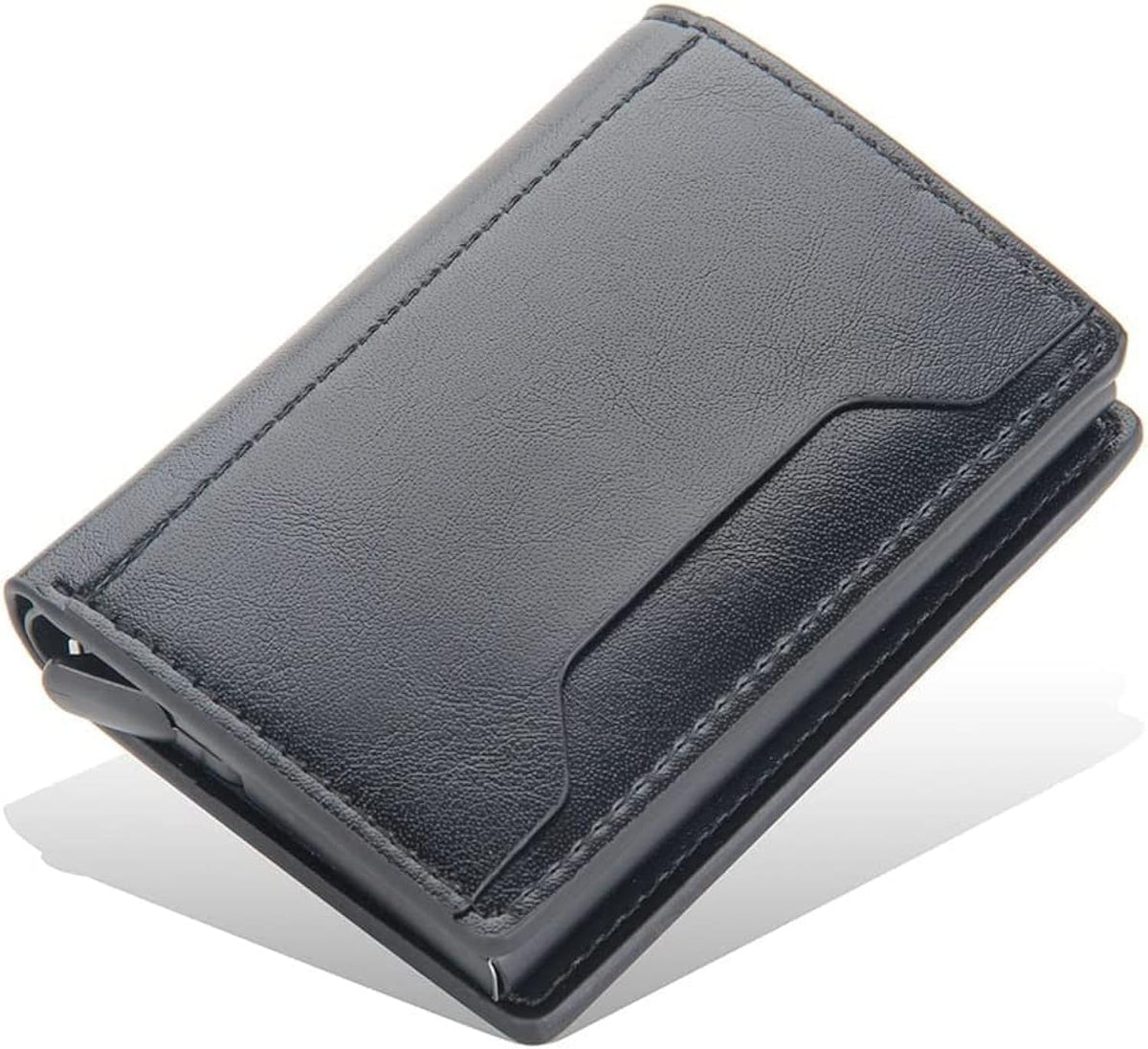 Khazna Slim Wallet for Men RFID Smart Front Pocket Minimalist Leather Wallet Antimagnetic Anti Theft Medium Deposit ID Money Bank Card Size Men Gift Black