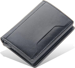 Khazna Slim Wallet for Men RFID Smart Front Pocket Minimalist Leather Wallet Antimagnetic Anti Theft Medium Deposit ID Money Bank Card Size Men Gift Black