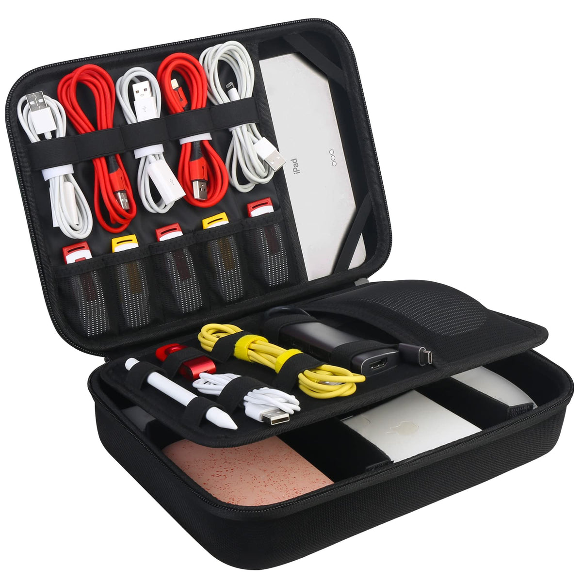 BOVKE Electronic Organizer Travel Cable Organizer Bag Electronic Accessories Case Portable Tech Organizer for Tablet Apple iPad 9.7in, Hard Drives, Cables, Chargers, iPhone, Power Bank, Black