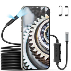 Teslong USB-C Endoscope Camera 1080P HD Dual Lens - Flexible Snake Borescope with 9 LEDs, Waterproof Inspection Cam for iPhone 15, Android