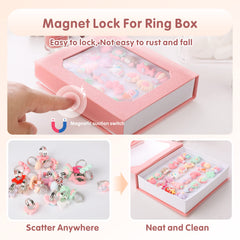 24 pcs Little Girl Adjustable Rings in Box, Jewelry Rings Gem Rings Set, Girl Pretend Play and Dress up Rings for Kids, A Variety of Rings Styles No Duplication