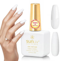 SUNUV 15ml Hema Free TPO Free Gel Nail Polish, Soak Off UV/LED Nail Gel Long Lasting Gel Polish, High Gloss, Salon Quality Nail Art Manicure, Ideal DIY Home Gift for Women-Frosty White