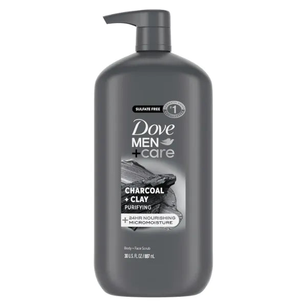 DOVE MEN + CARE Body and Face Scrub Charcoal + Clay Body Wash for Men with 24-Hour Nourishing Micromoisture Technology - 30 oz