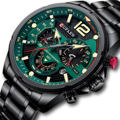 CURREN Chronograph Watches for Mens Military Multi-Function Waterproof Quartz Stainless Steel Watch - Blue