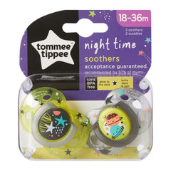 Tommee Tippee Night Time Glow in the Dark Soothers, Symmetrical Orthodontic Design, BPA-Free Silicone, 18-36m, Pack of 2 Dummies