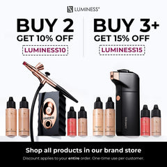 LUMINESS Silk Airbrush Spray Foundation & Buffing Brush Kit – Full Coverage Foundation & Dual-Sided Buffing Brush - Buildable Coverage, Anti-Aging Formula Hydrates & Moisturizes (Shade - Deep)