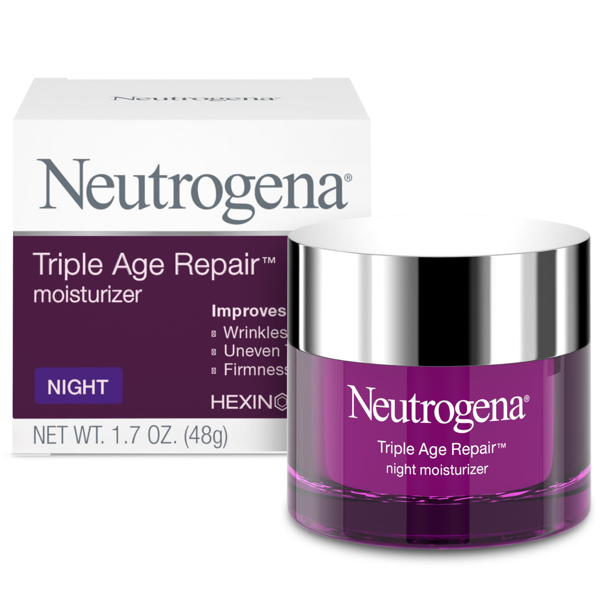 Neutrogena Triple Age Repair Anti-Aging Night Cream with Vitamin C; Fights Wrinkles & Evens Tone, Firming Anti-Wrinkle Face & Neck Cream; Glycerin & Shea Butter, 1.7 oz