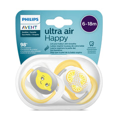 Philips Avent SCF080/18 Ultra Air Schnuller 6-18 Monate, Atmungsaktiv, Kiefergerecht, BPA frei, Doppelpack, Zitrone/Orange
