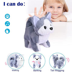 ELECDON Plush Interactive Toy, Electronic Pet, Plush Husky Dog Toy, Interactive Pet Dog, Plush Husky Dog Toy, Can Walking, Barking, Tail Wagging, Stretching, Companion Animal for Kids