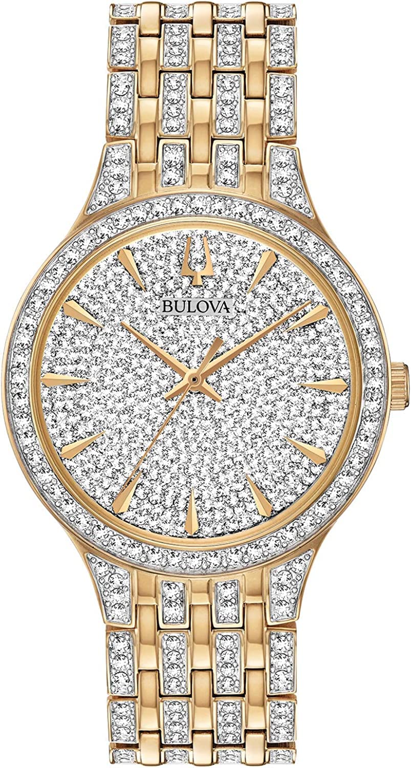 Bulova Crystal Pave 3-Hand Quartz Slim Case Watch - Gold Tone