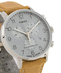 Timex mens Chronograph Watch Waterbury with Leather Strap - Brown/Grey