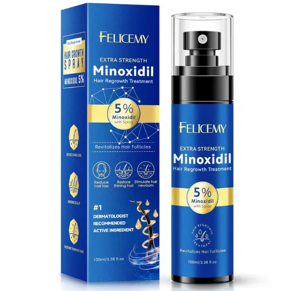 Felicemy 5% Minoxidil for Men and Women Hair Growth, Minoxidil Spray For Beard Growth Serum, Combat Hair Thinning and Loss, Strengthen Regrowth Treatment 3.38 Fl Oz