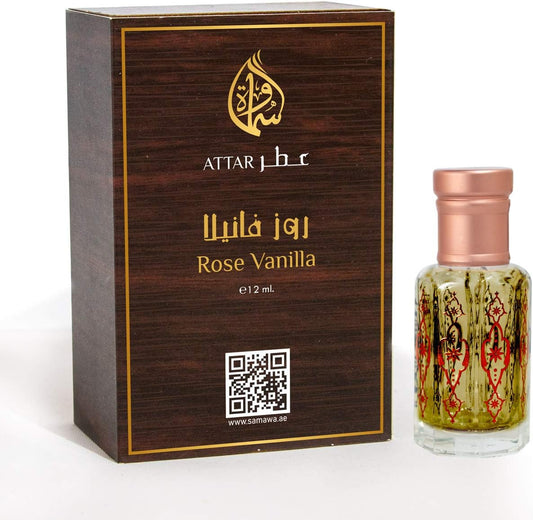 Samawa Rose Vanilla Attar, Concentrated Perfume Oil For Unisex, 12ml