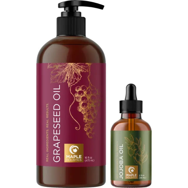 Maple Holistics Pure Cold Pressed Grapeseed and Jojoba Oil Bundle - Hydrating Seed Oil for Hair, Skin, and Nails with Carrier Oil for Mixing Essential Oils