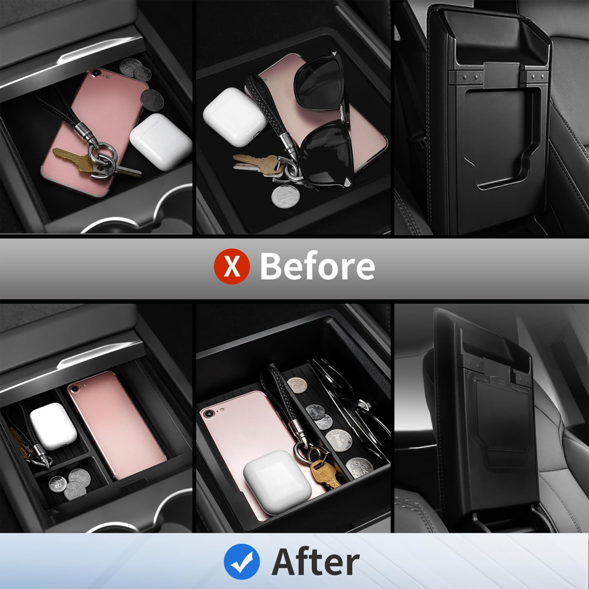 TSWCBYYLB Center Console Organizer Tray for Tesla Model 3 Highland 2024, Armrest Hidden Organizer Box Cup Holder