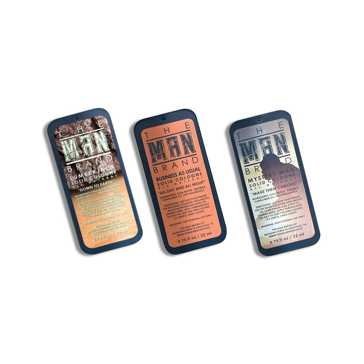 The Man Brand Solid Cologne Sample Set - Mens Sample Cologne Pack - Mens fragrance Sampler Set - Mens Travel Size Cologne Sampler Set (The Triad - 3 Pack - 0.75 oz each)