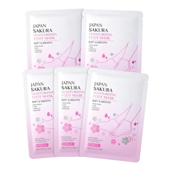 LAIKOU Japan Sakura Moisturizing Foot Mask, Foot Mask for Dry Cracked Feet, Foot Masks, Deep Moisturizing Socks for Cracked Heels, Skin Care Gifts for Women Soft Smooth Touch Feet 5 Pack