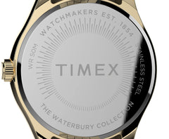 Timex Women's Waterbury Legacy 34mm Watch – Black Dial Gold-Tone Stainless Steel Case & Bracelet with Crystals - Gold-Tone/Black Crystals