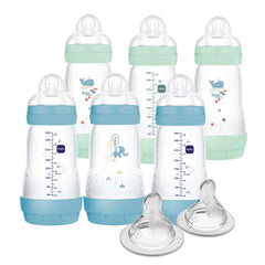 MAM 9 oz. Easy Start Matte Deco, 2+ Months, Boy, 6 Pack (with 2X Bonus Fast and Extra Fast)