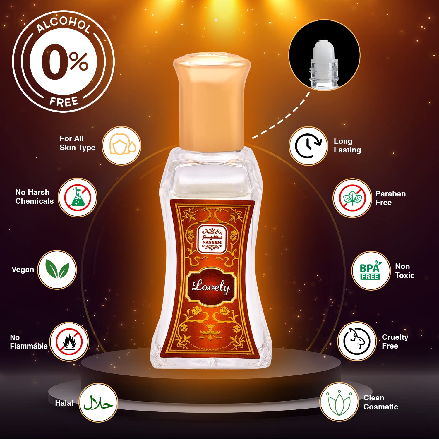 LOVELY Perfume Oil Rollerball Non Alcoholic Fragrance Oil Fruity Sandalwood Musk Perfumes for Women by Naseem Perfume 24 mL / 0.81 fl. oz. (Pack of 1) - Long Lasting Women's Fragrances.